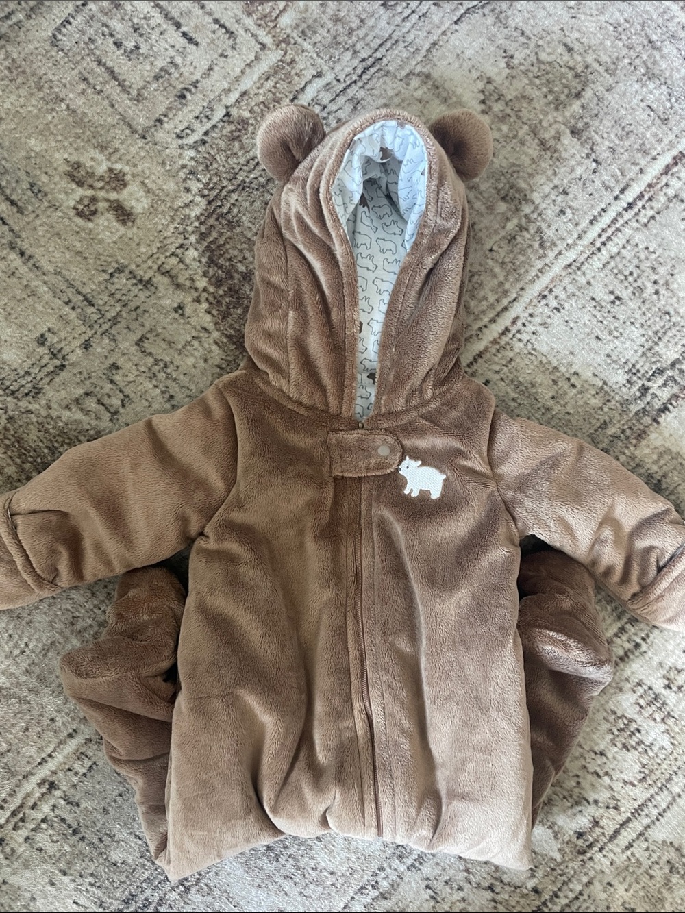 Brown Bear Hooded Baby Snowsuit with Ear Details 3-6 months